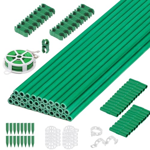 Cludoo Lot de 30 piquets de jardin en fibre de verre pour plantes, supports et accessoires, 1,2 m, 1,5 m, 1,8 m, 2,1 m pour légumes, tomates, poivrons, clôtures pour plantes d'intérieur et d'extérieur