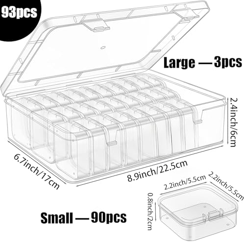 Image of Bead Organizer Box,90Pcs Small Clear Plastic Bead Storage Containers,3 Craft Storage Cases with Hinged Lid,Mini Storage Box For Jewelry Making DIY Bracelet Nails Screws Seeds Small Parts