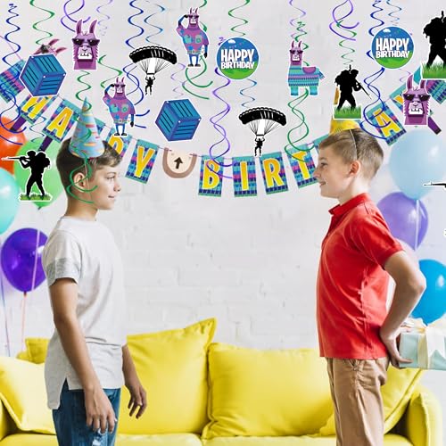 Image of Video Game Hanging Swirls 41Pcs Llama Themed Birthday Party Decoration for Video Game Party Supplies Llama Theme Birthday Decor Favor
