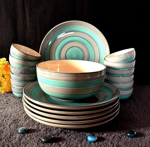 Ceramic Dinner Set Set of 19 Pieces Seashell Grey Green Design 6