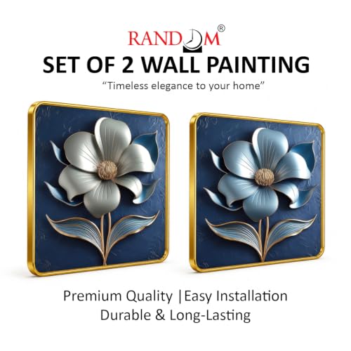 Image of RANDOM Premium Square Wall Painting Set of 2, 38 x 38 cm (Floral Painting)
