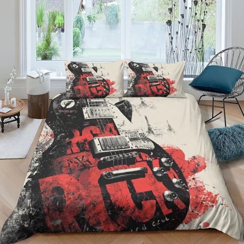 Parure de lit rock guitare 3D microfbre housse de couette 140x200