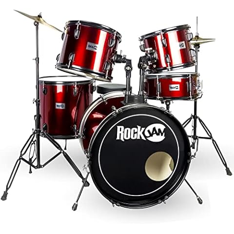 RockJam Kit de batería completa con trono y platillos - rojo Cover