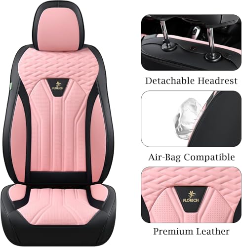 Image of FLORICH Leather Seat Covers Pink Car Seat Covers Full Set Car Seat Protectors 5 Seats Driver Seat Covers Fit for Most Cars Trucks SUV