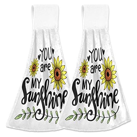 SLHKPNS Tree of Sunflower Quote Kitchen Hanging Towels with Loop,You are My Sunshine Absorbent Tie Hand Towel 2 PCS Kitchen Linen Sets for Bathroom Restroom Home Decor Cover