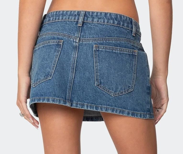 Women Denim Micro Skirts Y2K Low Waisted Button Stretchy Bodycon Mini Pencil Skirt Jean Skirts with Pockets3