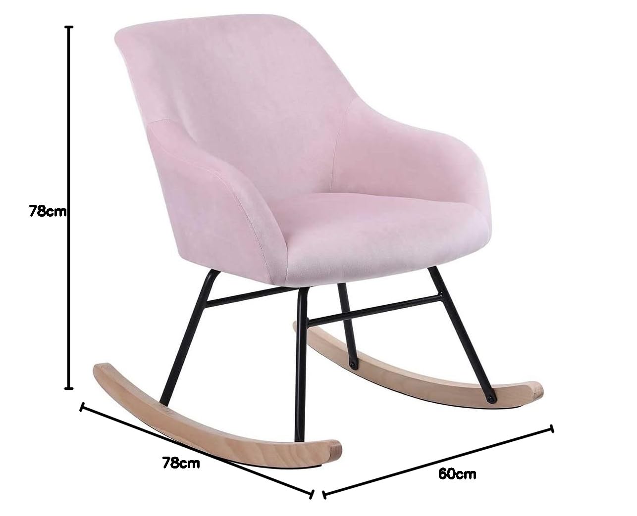 BAKAJI Poltrona Sedia a Dondolo Relax Casa Rivestimento in Tessuto Struttura Legno Imbottita Piedi in Metallo Base Dondonlante Legno Dimensione 60 x 78 x 78 cm Design Moderno Scandinavo (Rosa)