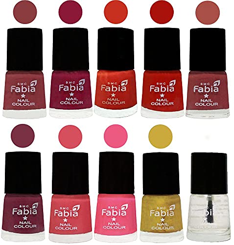 Image of SMC Fabia ALL IN ONE (PACK OF 10), Long Lasting Glossy Nail Polish, 6 ml Each, All Vibrant Colours,02457