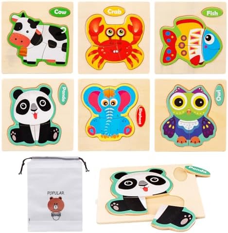 Puzzle Madera Niños: Animales 6 Piezas Montessori Educativo