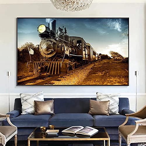 Affiche de train locomotive rétro toile 50x70 cm pour décoration salon moderne