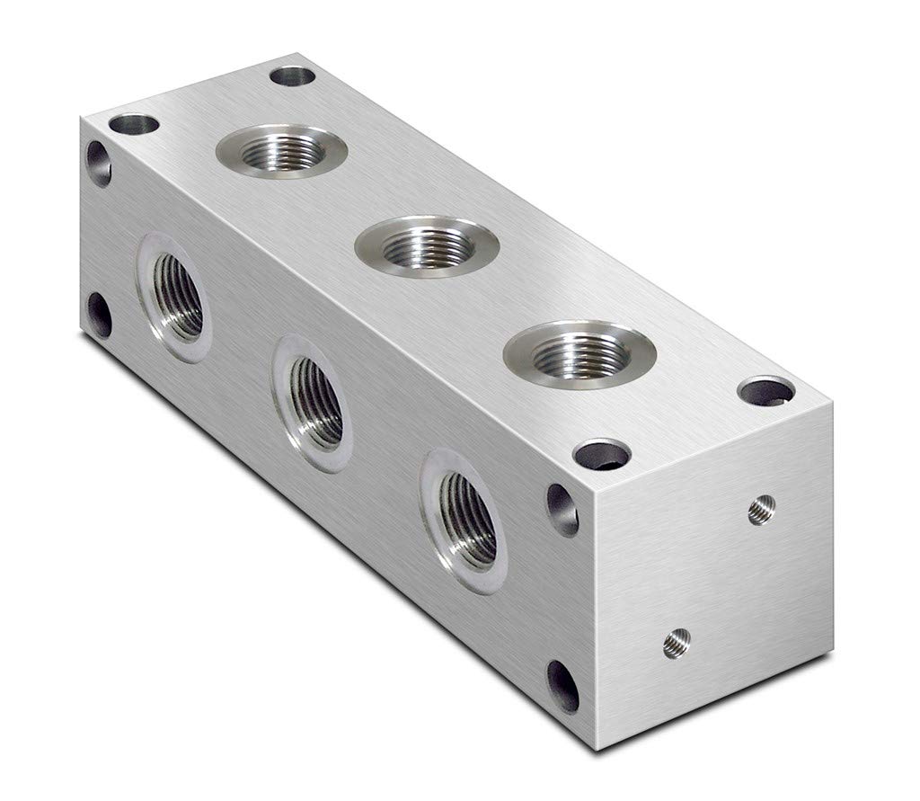 Flowfit Hydraulic T Type Steel Manifold, 3 Station, 1/4" Bsp Inlets, 1/4" Bsp Service Ports