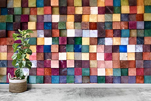 Image of DWELLSINDIA Multicolor Wood Cubes Self Adhesive Wallpaper Waterproof, Scratch Resistant, Laminated 41cmx244cm