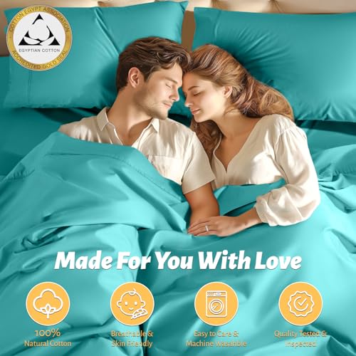 Shilucheng 100% Egyptian Cotton King Size Sheets Set - 1000 Thread Count,Luxury Cotton Bed Sheets,Breathable & Cooling Bedding and Pillow Cases, 16 Inch Deep Pocket - 4 Piece (Seafoam, King)