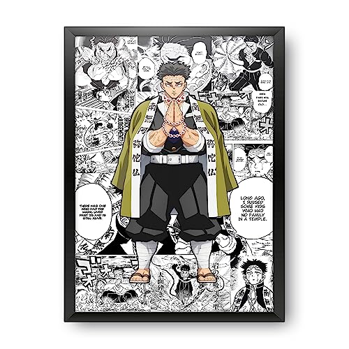 Image of MCSID RAZZ - Demon Slayer - Gyomei Himejima - The Stone Hashira Design A4 Size Poster (With Frame) - Best Gift For Demon Slayer Fans /Best Artifacts To Your Home & Decor /For Anime Fandom