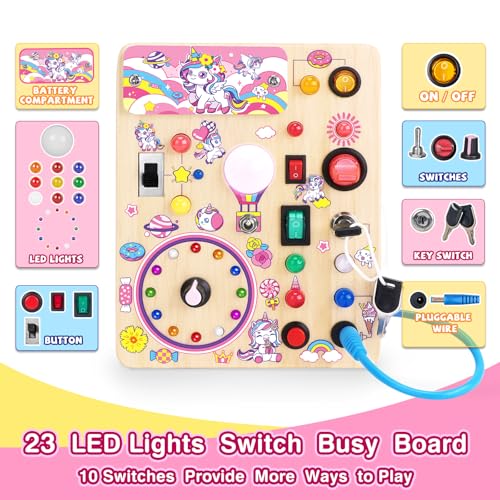 Image of Grarain Busy Board for Toddlers - Montessori Educational Toy for 1-3 Year Old Boys & Girls | Travel-Friendly Sensory Learning Activity | Ideal for Kids with Autism(Unicorn Busy Board)