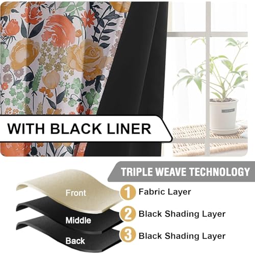 Image of Cloth Fusion Printed 100% Blackout Door Curtains 7 Feet Long Set of 2, Room Darkening Parda with Stainless Steel Grommets for Home Decor (7x4.5 Feet, White Roses)