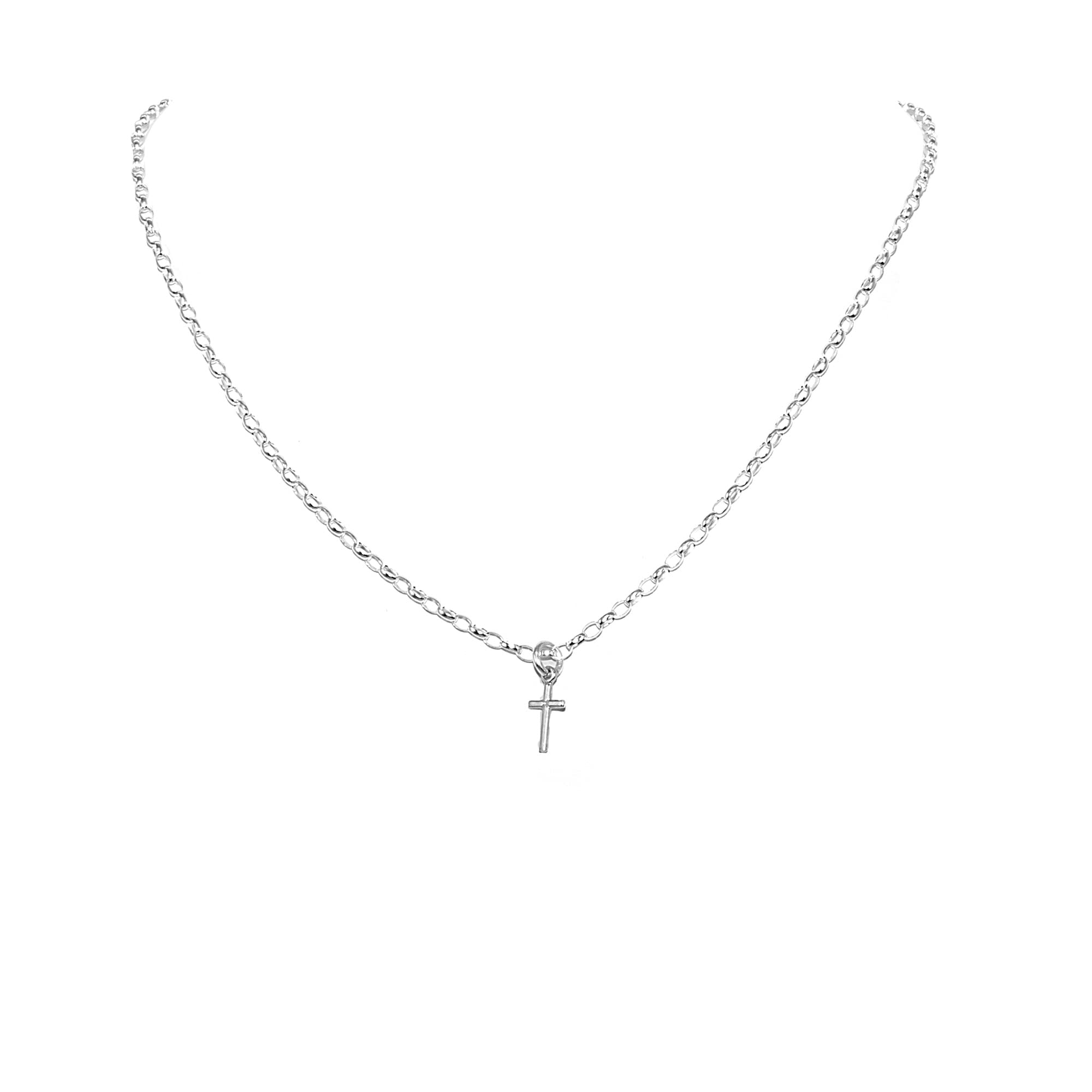 Rolo Kette Halskette 2,4 mm mit Kreuzanhänger und Feder 925 Sterling Silber Damen/Herren Halskette