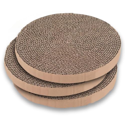 Scratch and Spin Cat Scratcher Replacement Pads for Active Play, Natural Recycled Corrugated Cardboard, Supports Pet Behaviors, Relieves Stress - 3 Count