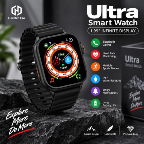 Image of T800 Smart Watch for Men & Women, 1.99 inch Large Infinite Display, Bluetooth Calling, Multiple Sports Modes, Heart Rate Monitoring, IP67 Water Resistant, Smart Notifications (Black)