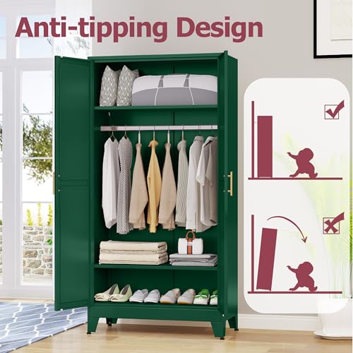 Image of GAIOUS Metal Wardrobe Cabinet with Hanging Rod, Clothing Storage Cabinets