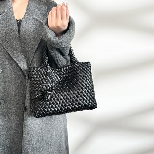Image of Woven Tote Bag for Women with Coin Purse, Foldable Chain Small Crossbody Handbags, Fashion Shoulder Bag, Hobo Satchel