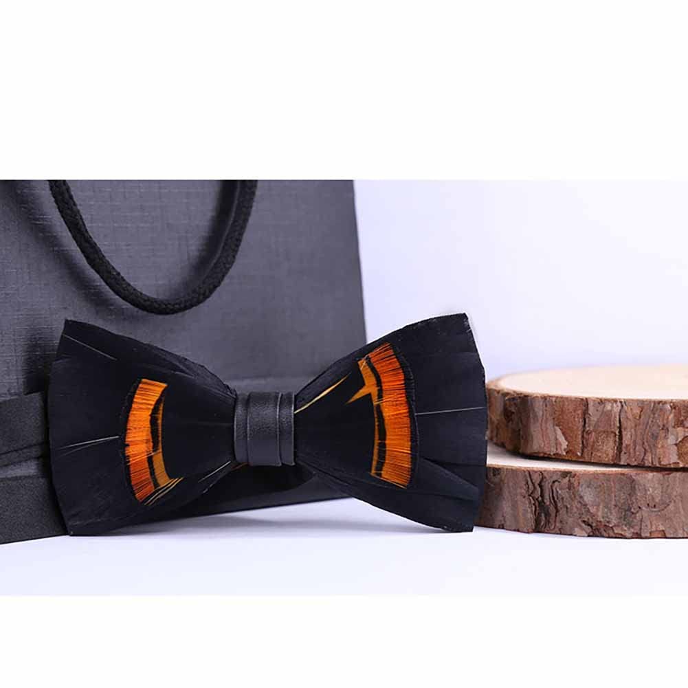 Sadiyamo Feather Bow Tie Feather Necktie Peacock Pre-tied Bow Tie and Brooch Sets with Product Box