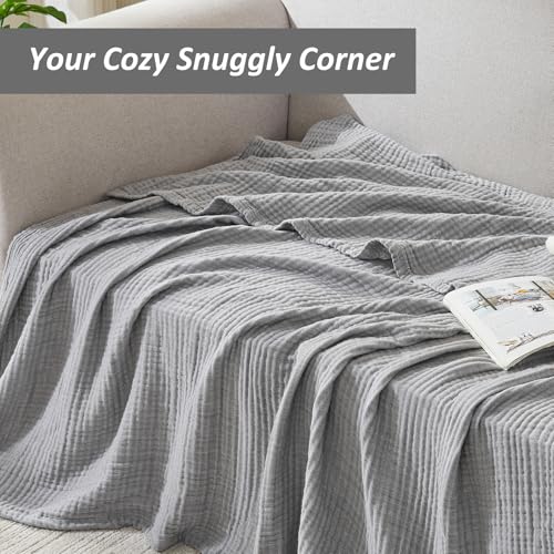 Image of EMME Cotton Muslin Large Throw Blanket Couch Breathable Gauze Soft Lightweight Bed Blankets Adults (Heather Grey, 50 inchx70 inch)