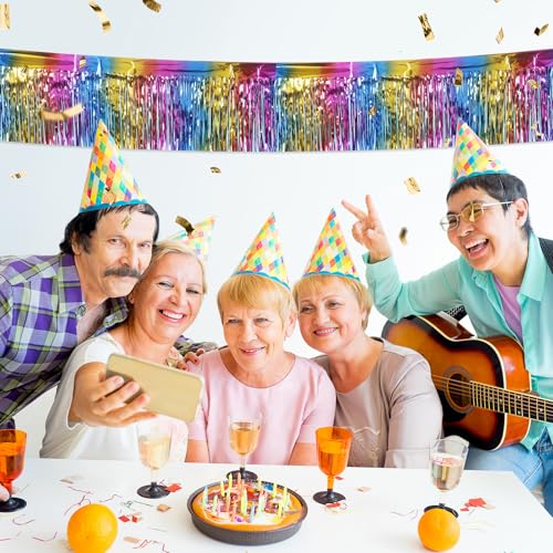 Image of 5 Pack 10 Feet Rainbow Fringe Garland Foil Fringe Garland Colorful Parade Float Fringe Metallic Streamers Tinsel Fringe Banner for Birthday Party Decor Halloween Christmas Decoration (Rainbow)