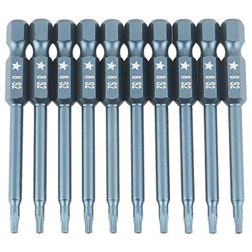 10 piezas de puntas de destornillador de cinco puntas, con vástago hexagonal de 1/4 de pulgada y longitud de 65 mm, fabricadas en acero aleado S2; juego de puntas magnéticas TS8