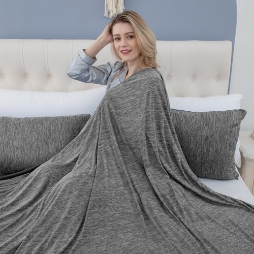Image of CHOSHOME Cooling Blanket for Hot Sleepers Lightweight Summer Cold Thin Blankets for Sleeping, Hot Flashes Night Sweats, Soft Blanket for Bed, California King 96 inch x 102 inch, Black