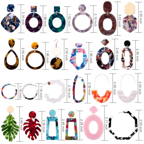 Duufin 24 Pairs Acrylic Earrings Resin Drop Dangle Earring Hoop Statement Earrings Polygonal Bohemian Fashion Jewelry Earrings for Women2
