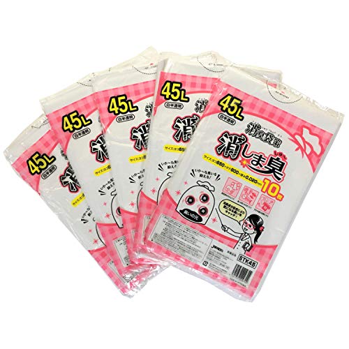 Japax STK-45 Deodorizing Bags, White, Translucent, 11.5 gal (45 L), Width 25.6 x Height 31.5 inches (65 x 80 cm), Thickness 0.00008 inches (0.02 mm), Trash Bags, Pack of 10