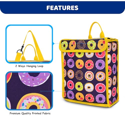 Image of Door Hanging, Insulated & Waterproof Storage for Milk Sachets, Bottles, Outdoor Gate Delivery Basket Box with Pocket for Notes and News Paper (Donut Print, Large(25X13X30 CM))