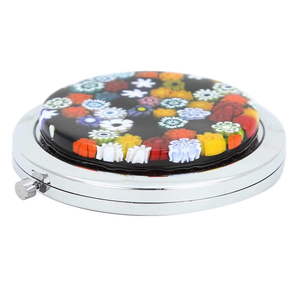 Glass Of Venice Espejo de maquillaje de bolsillo compacto de cristal de Murano Millefiori redondo de 2-3/4 pulgadas, bolso de viaje plegable de 2 lados espejo de regalo con aumento para mujer hecho a