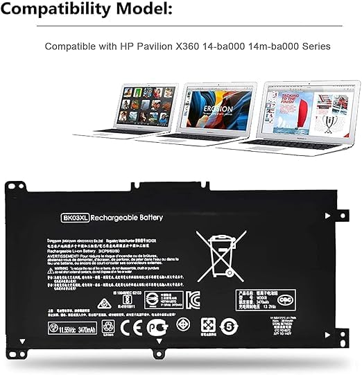 Image of BK03XL Laptop Battery Compatible for hp 916811-855 Pavilion X360 Convertible 14-ba0xx 14-ba2xx 14m-ba0xx 14m-ba1xx 14m-ba011dx 14m-ba013dx 14m-ba114dx 14-ba253cl 14-bal125cl