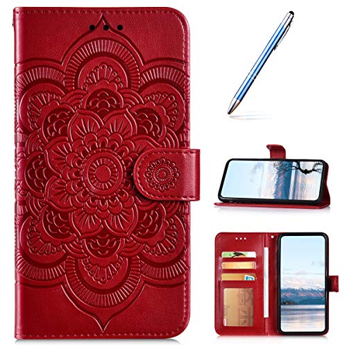 Robinsoni Case Compatible with Samsung Galaxy Note 10 Phone Case Wallet Galaxy Note 10 Leather PU Phone Cover Shockproof Kickstand Case Flip Note Book Style Phone Cover Heavy Duty Case Hard Case Red