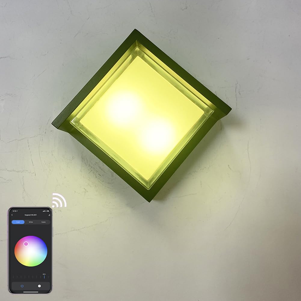 LED Außenlampe Quadratische RGB Dimmbar Wandleuchte Smart APP Steuerung Timer Wandlampe Innen Außen Wasserdicht IP65 Außenwandleuchte RGB Farbwechsler Wandbeleuchtung für Indoor Outdoor Garten