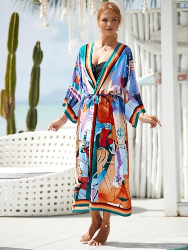 Image of IMAGEKOPE Kaftan for Women Plus Size Bathing Suit Cover up Batwing Dress Loose fit Moroccan Caftan mumu Dresses for Women