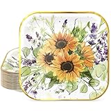JarThenaAMCS 50Pcs Sunflower Paper Plates Watercolor Flower Disposable Plates 9 Inch Farmhouse Floral Dessert Dinner Plates for Spring Summer Wedding Birthday Baby Shower Party