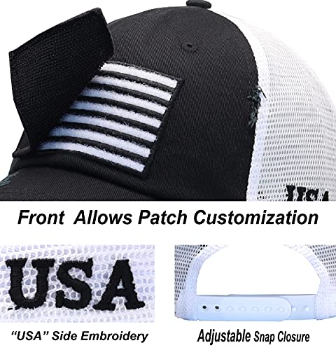Image of Antourage American Flag Unconstructed Unisex Mesh Snapback Baseball Hat Cap for Men and Women +2 Patriotic Patches Included