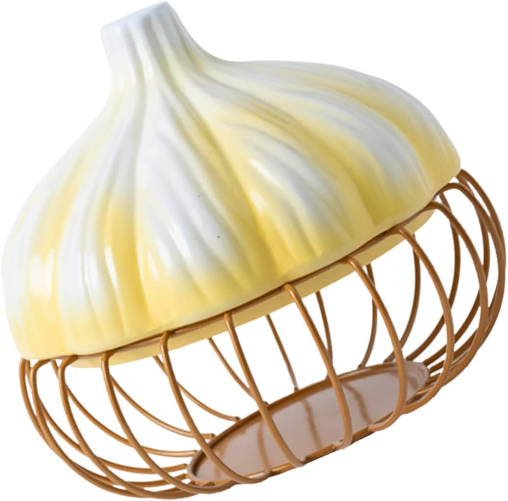 Multi-function Garlic Keeper and Egg Basket Kitchen Storage Container for Fruits Garlic and Vegetables Stylish Ceramic Design with Iron Accents for Home Organization