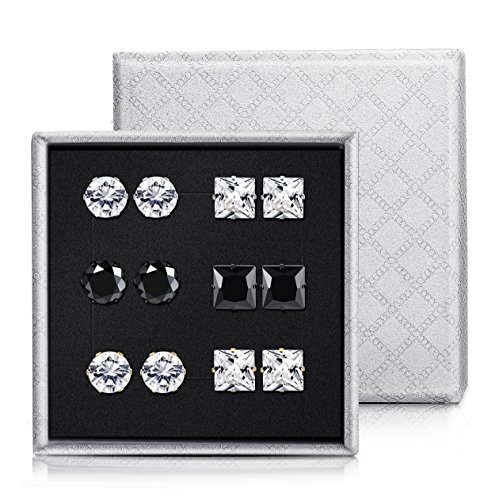 Joerica 6 Pairs Stainless Steel Stud Earrings For Men Women Cz Earrings,7Mm #TOP1