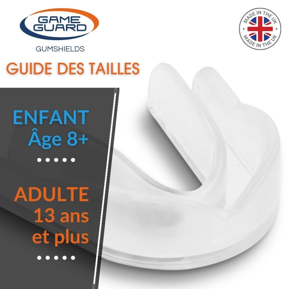 GAME GUARD - Protège-dents pour la boxe, le rugby, le hockey, le karaté, le taekwondo/protège dent pour enfant, junior de 8, 9, 10, 11, 12 ans. Approuvé CE - Protège leurs dents et leurs