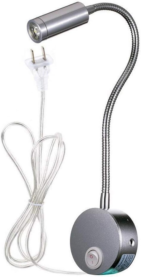 WannaBi UK Plug Wired Flexible 3 Watts 3W Gooseneck Led Wall Light Sconce Lamp Lighting for Bedroom Reading with Plug