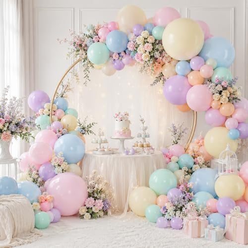 Image of Pastel Balloons, 60 Pcs 12 Inch Pastel Rainbow Balloons in Teal Green Blue Orange Yellow Pink Purple for Easter Spring Birthday Baby Shower Decorations