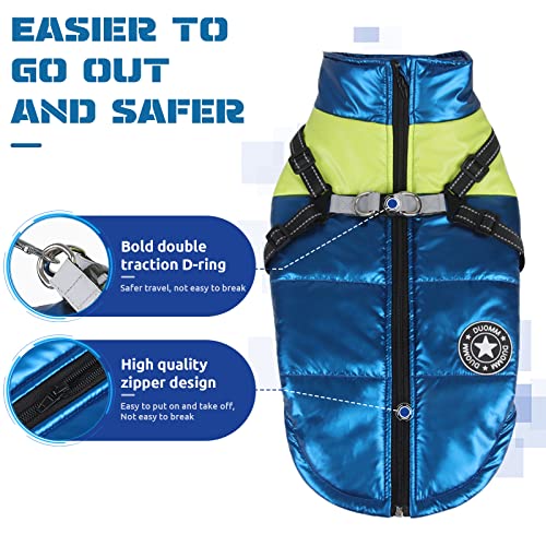 Baejmjk Dog Reflective Winter Coat With Harness Warm Cold Weather Jacket For Small Medium Dogs Zip Up Turtleneck Puppy Vest With D-Ring Waterproof Windproof Dog Winter Clothes(Blue，2X-Large) #TOP6