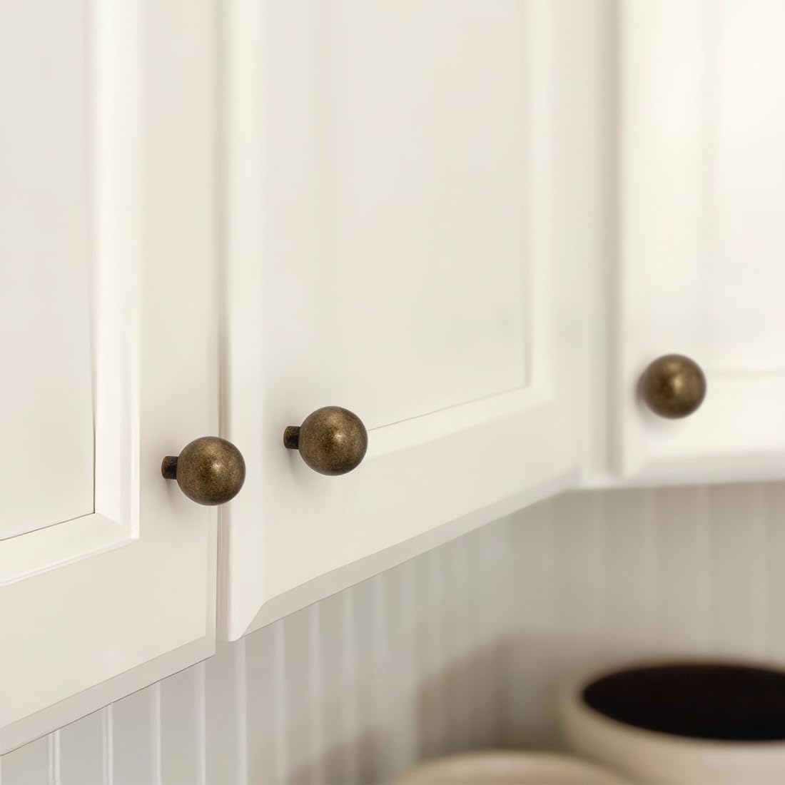 YAGU 10 Pack Antique Brass Kitchen Cabinet Knobs 0.9 Inch Round Solid Aged Bronze Dresser Drawer Knob Vintage Brass Furniture Hardware Pulls for Closet Cupboard Wardrobe