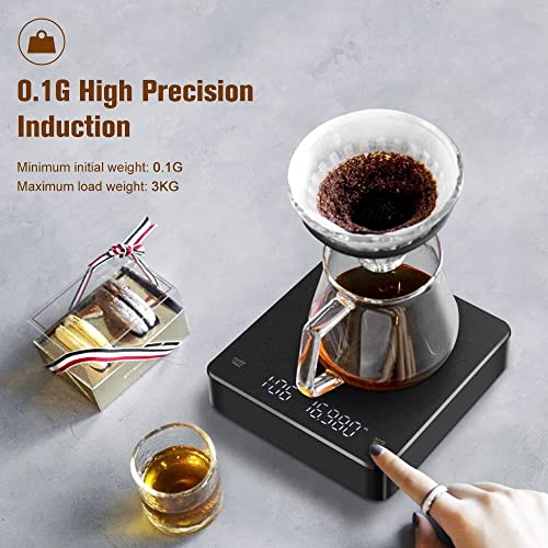 Digital Coffee Scale With Timer Pour Over Scale With Lcd Display, 3000G/0.1G High Accuracy Portable Scale（Black） #TOP3