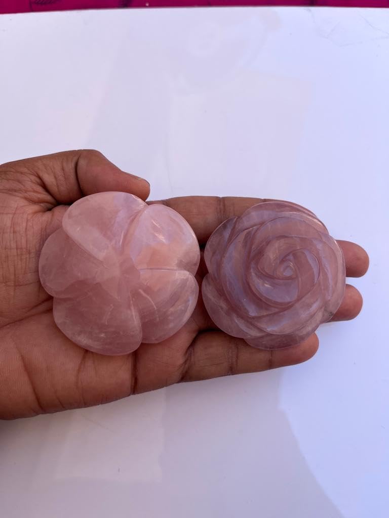 Beautiful Rose Quartz Crystal Flower Handmade Crystal Rose Pink Quartz Crystal Flower 58-68MM