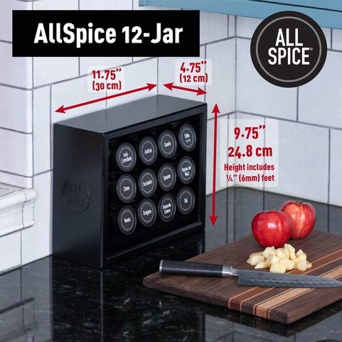 AllSpice Wood Spice Rack, Includes 12 4oz Jars- Maple